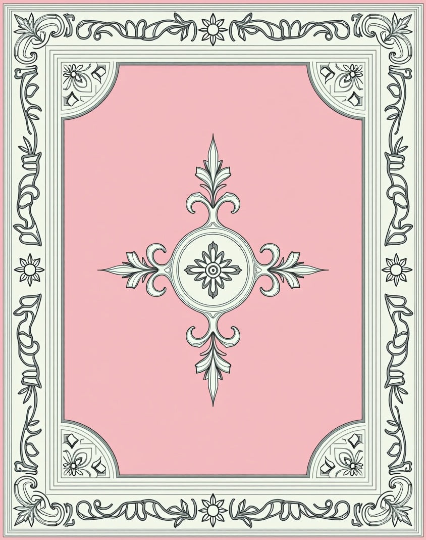 Elegant Pink Floral Border Medallion Rug