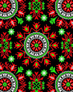 Bold Red Green Floral Medallion Rug