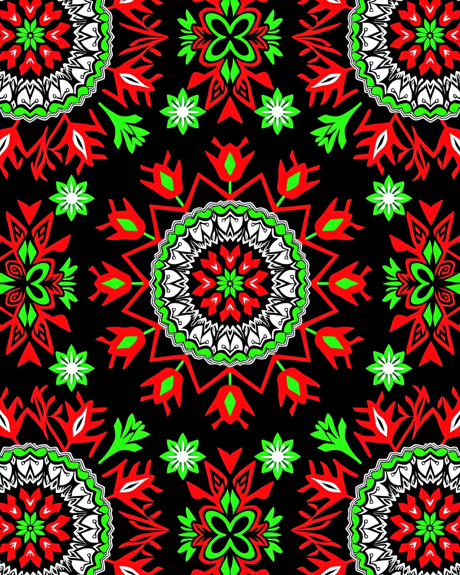 Bold Red Green Floral Medallion Rug