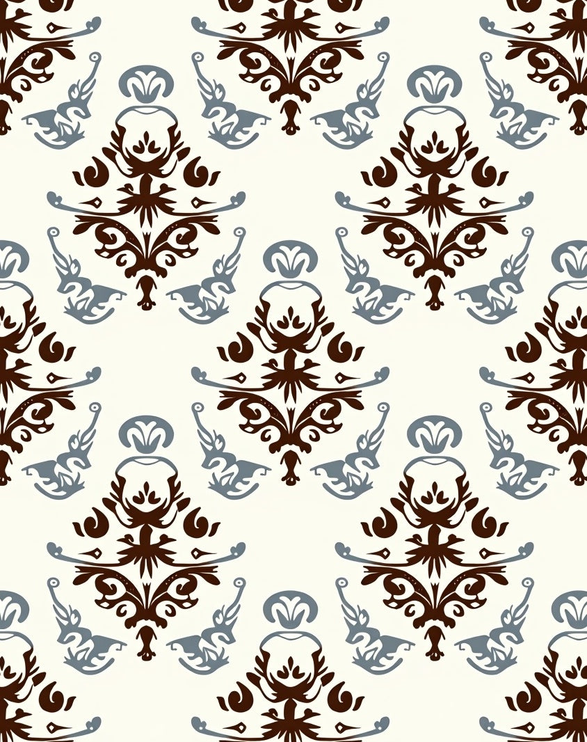Vintage Brown Blue Damask Repeat Rug