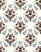 Vintage Brown Blue Damask Repeat Rug