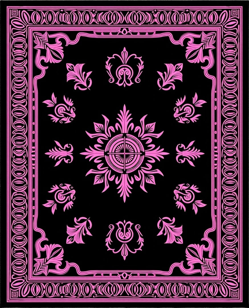 Vibrant Pink Art Deco Floral Mandala Rug
