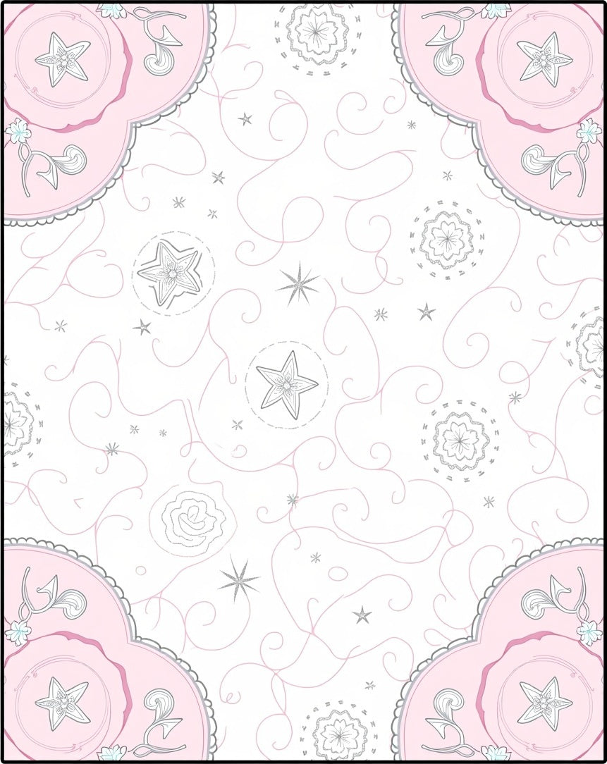 Dainty Pink Starburst Floral Scroll Rug