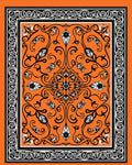 Vibrant Orange Floral Scroll Border Rug