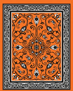 Vibrant Orange Floral Scroll Border Rug