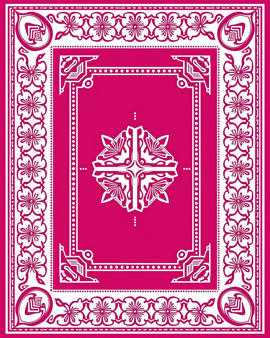 Vibrant Fuchsia Floral Frame Medallion Rug