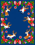 Red Floral Reindeer Snowflakes Border Rug
