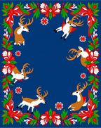 Red Floral Reindeer Snowflakes Border Rug
