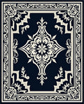 Midnight Navy Ivory Damask Frame Rug