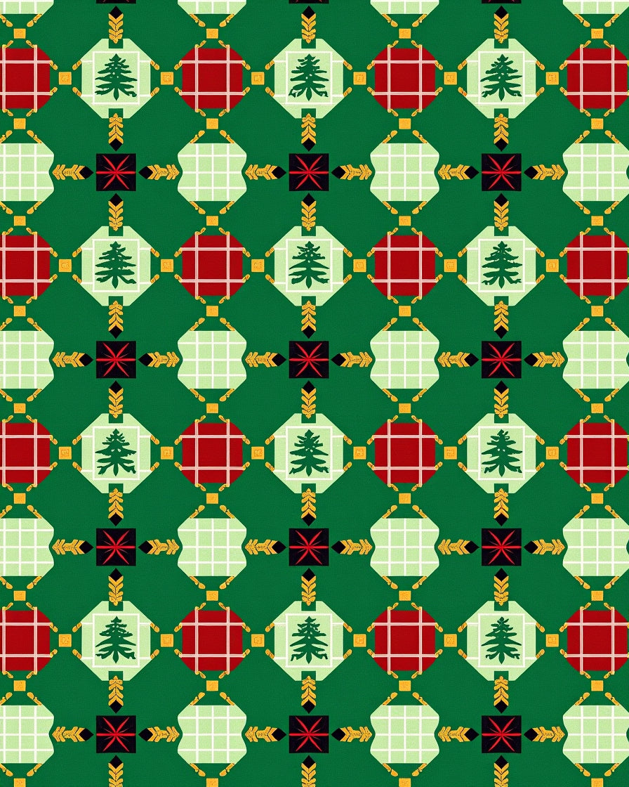 Green Red Plaid Diamond Tree Ornament Rug