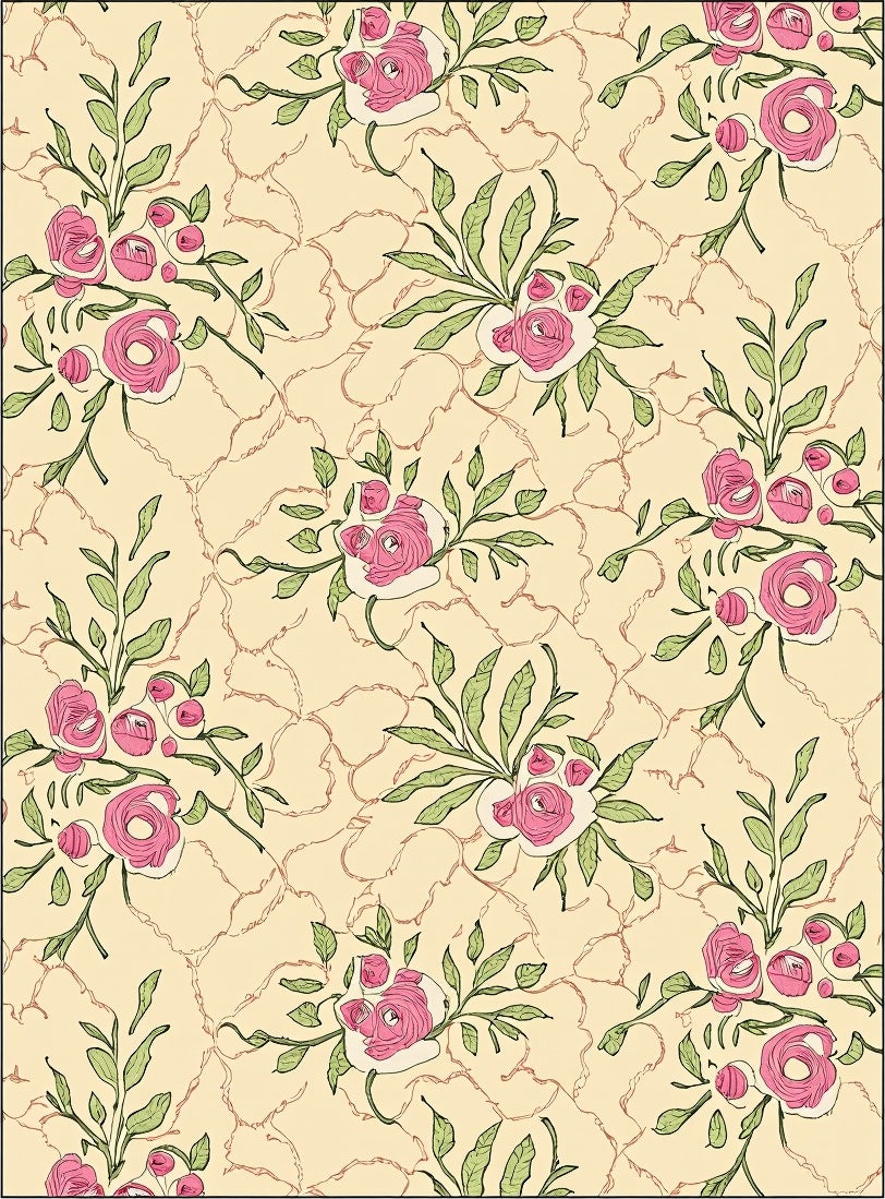 Vintage Pink Rose Botanical Swirls Rug