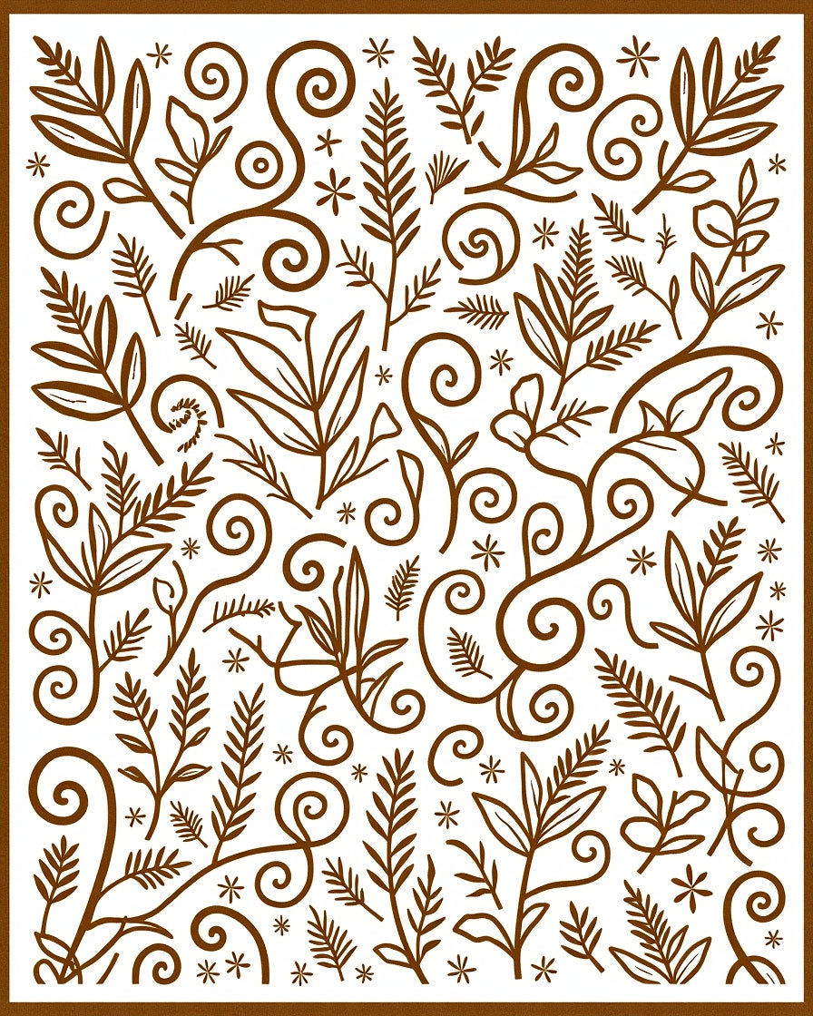 marrn Woodland Sprigs Swirls Ferns Rug