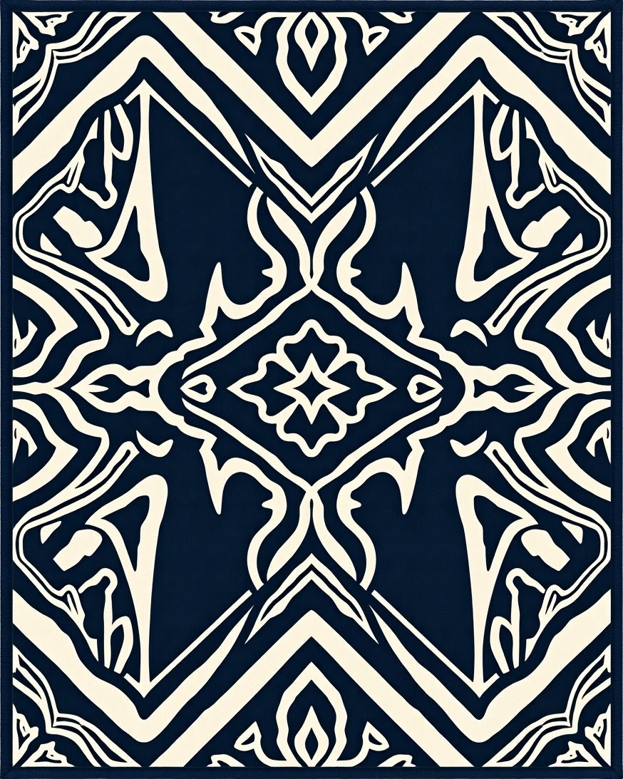 Navy Cream Abstract Symmetrical Symmetry Rug