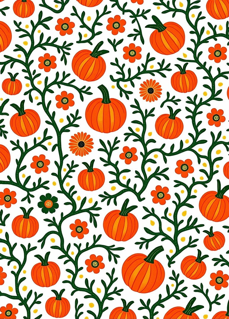 Orange Pumpkin Floral Vine Background Rug
