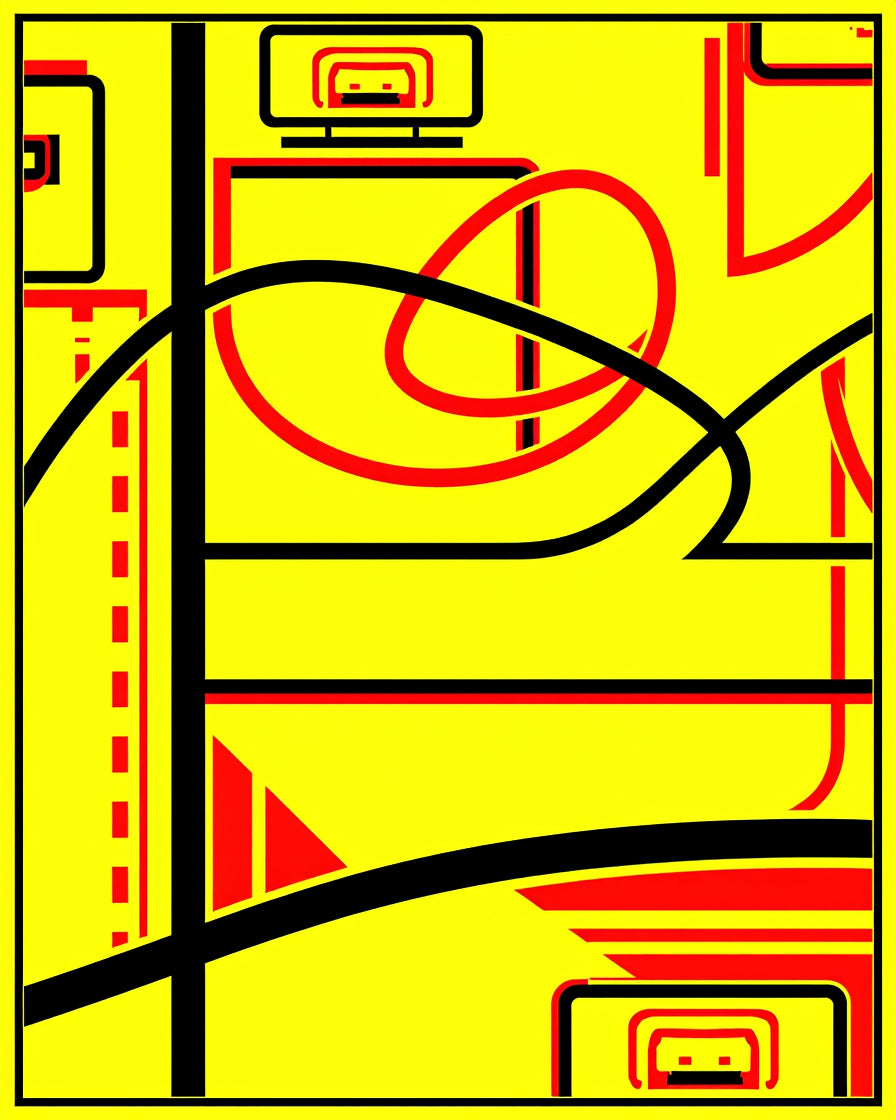 Bold Red Abstract Lines Yellow Rug