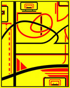 Bold Red Abstract Lines Yellow Rug