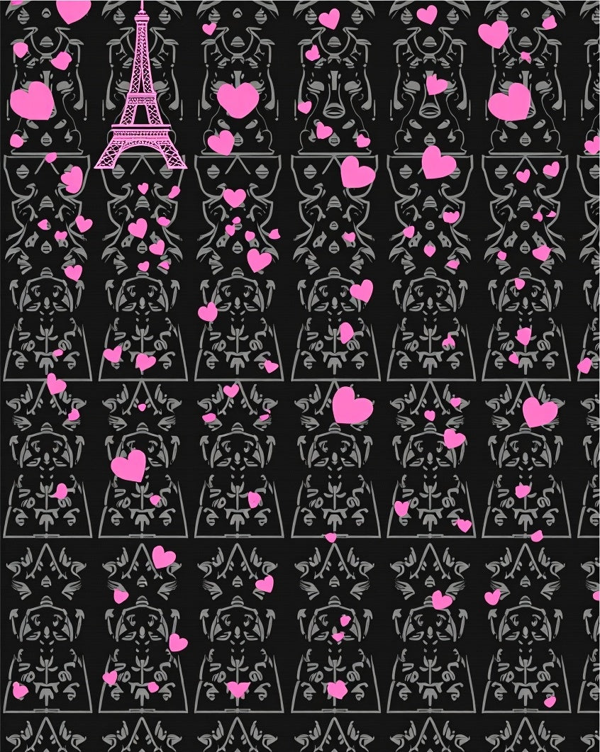 Pink Hearts Eiffel Tower Silhouette Rug