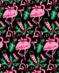 Pink Flamingo Christmas Holly Candy Cane Rug