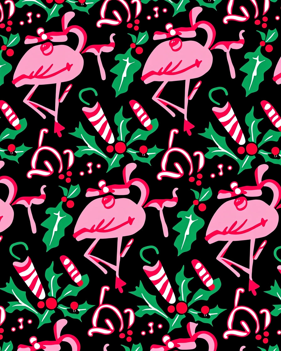 Pink Flamingo Christmas Holly Candy Cane Rug
