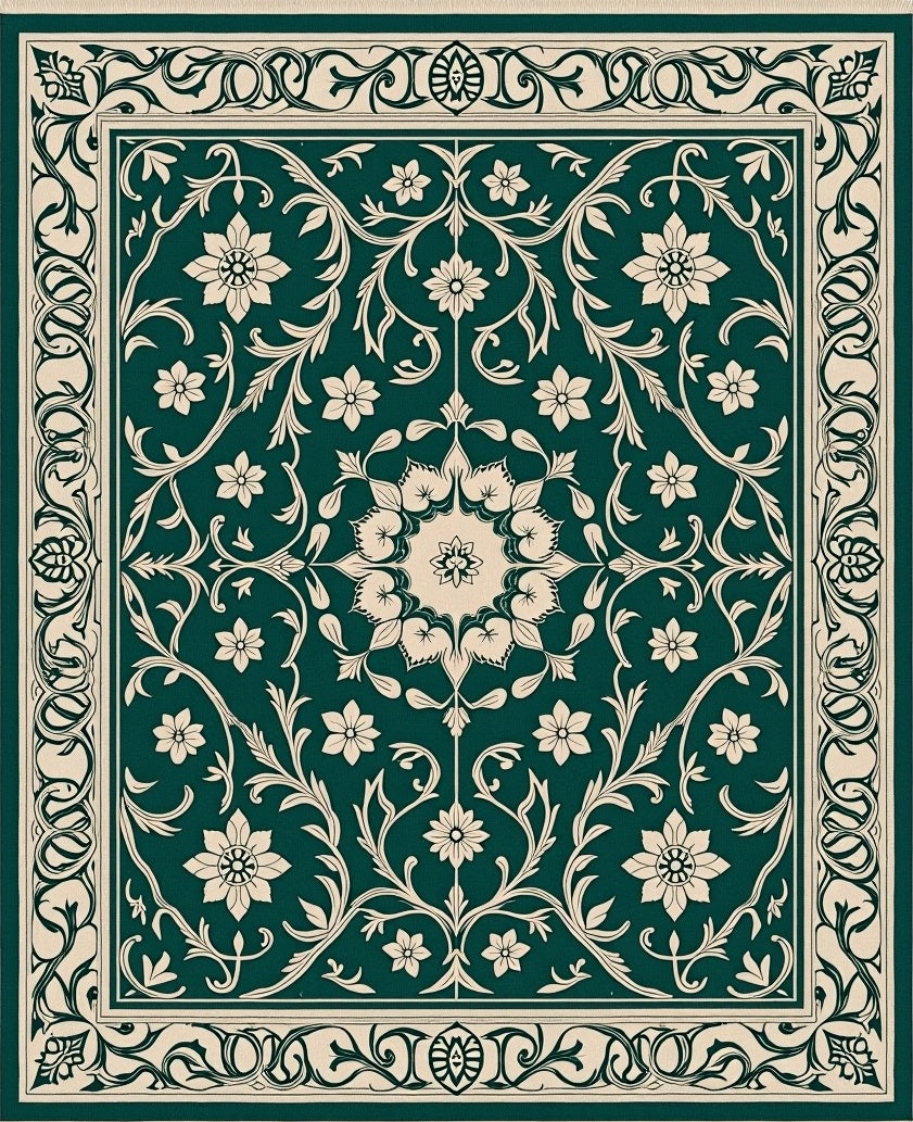 Emerald Vintage Floral Medallion Rug