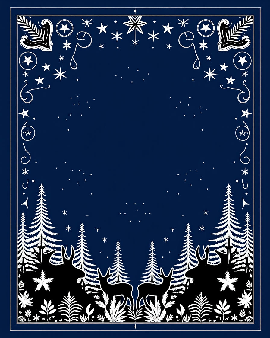 Deep Blue Woodland Snowy Starry Night Rug