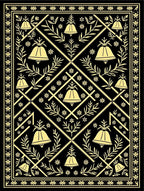 Black and Gold Bell Floral Lattice Rug