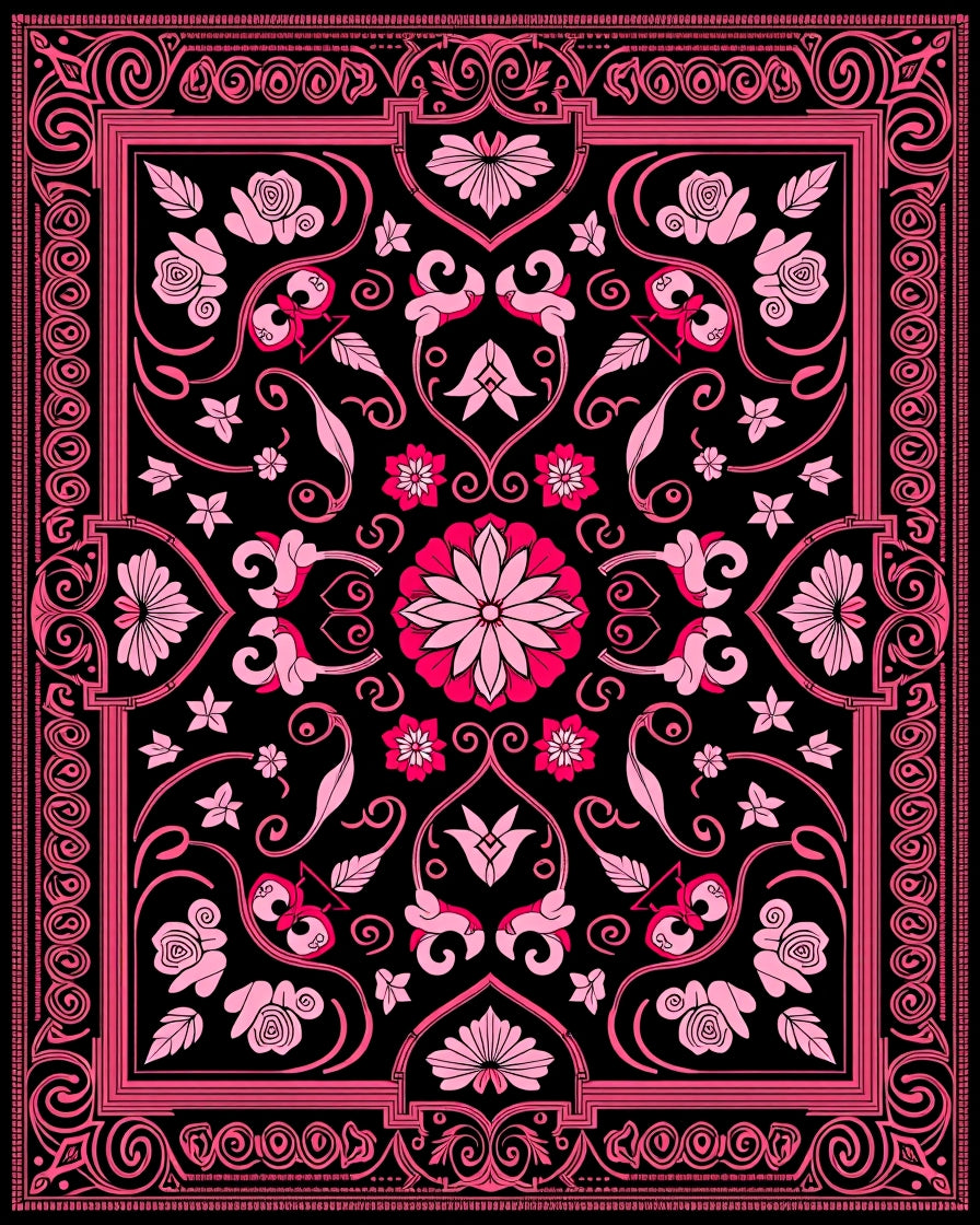 Dramatic Pink Floral Swirl Accents Rug