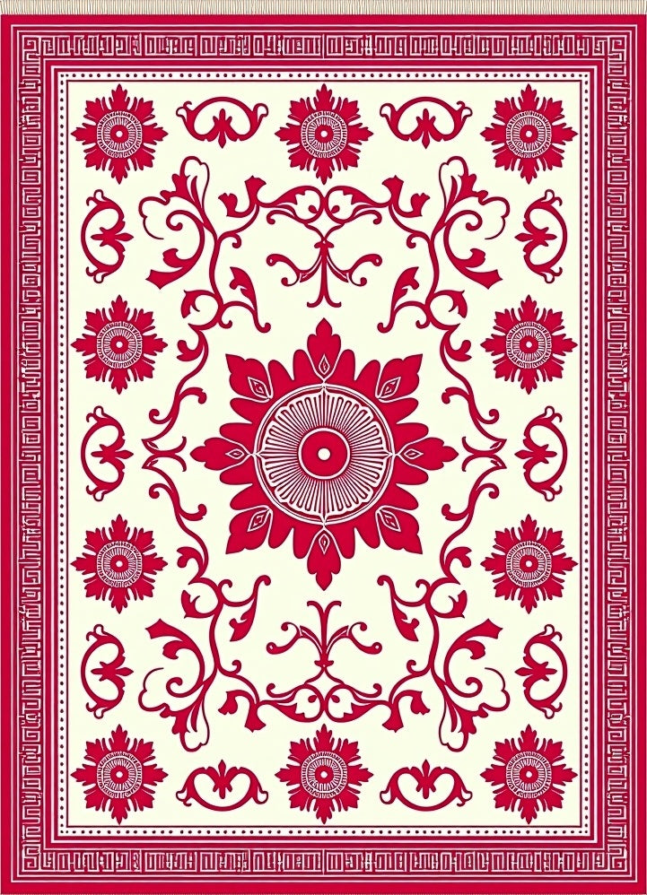 Crimson Rose Vine Border Rug