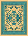 Teal Floral Medallion Cream Border Rug