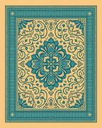 Teal Floral Medallion Cream Border Rug