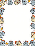 Whimsical Cat Yellow Blue Stars Border Rug