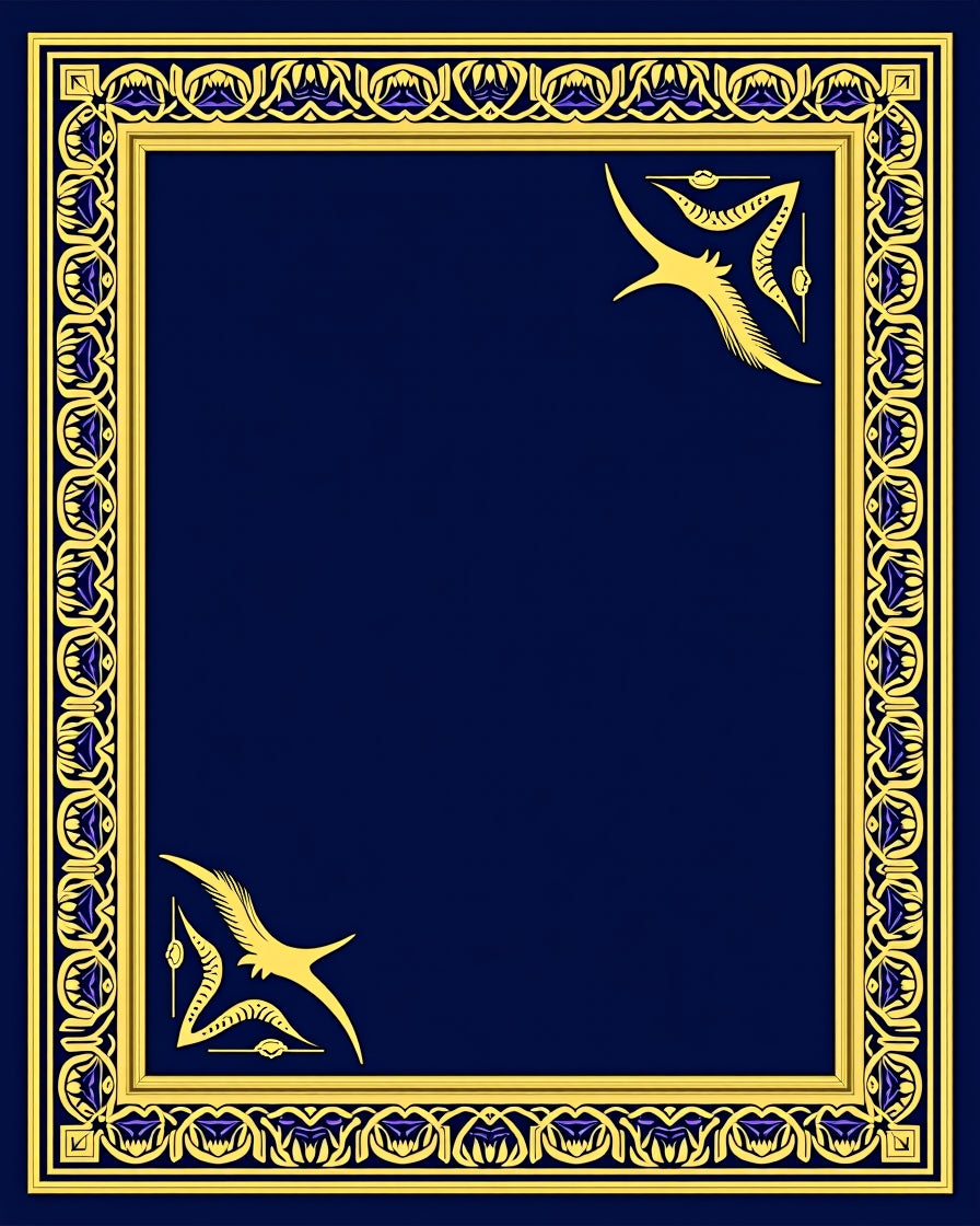 Rich Blue Gold Intricate Bird Frame Rug