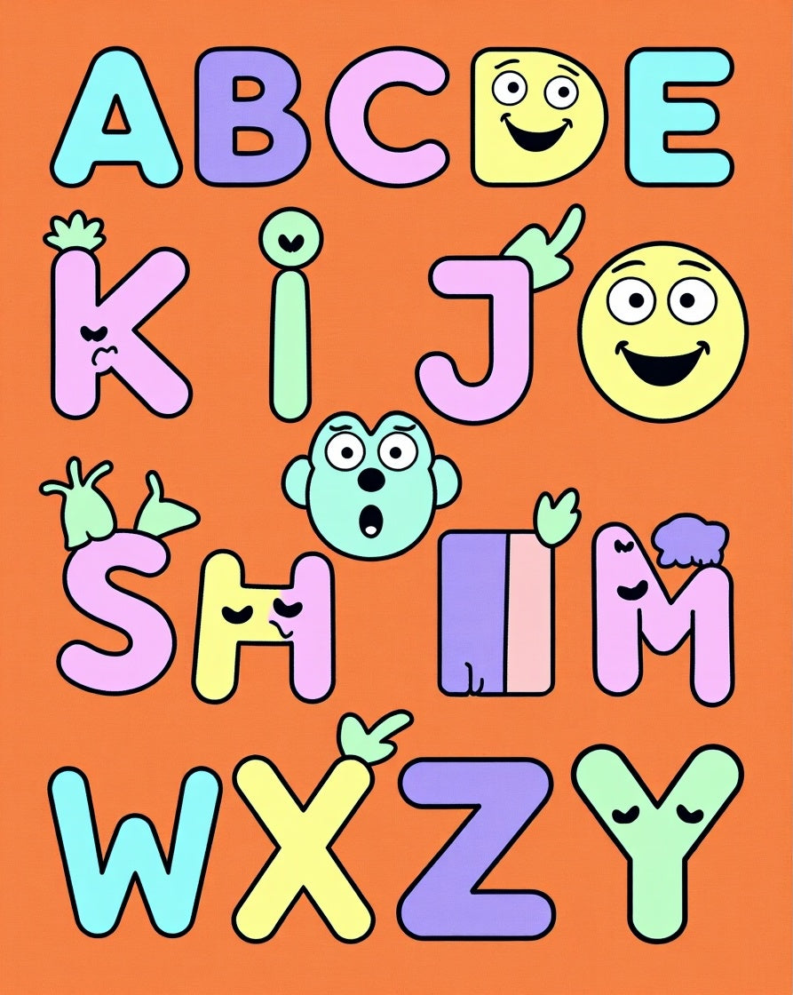 Whimsical Alphabet Faces And Letters Rug