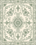 Cream Green Swirling Floral Medallion Rug