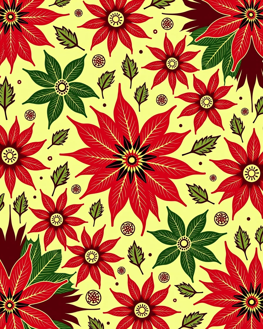 Crimson Poinsettia Folk Art Rug