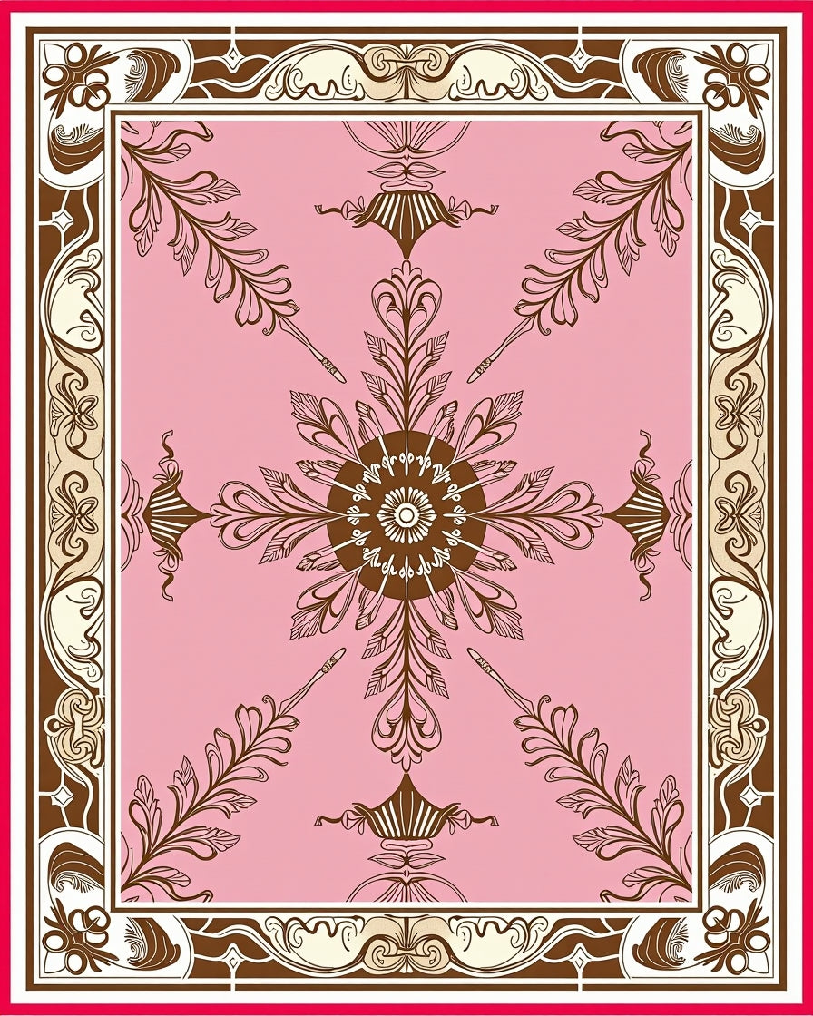 Pink Floral Sunburst Medallion Border Rug