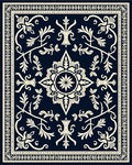 Navy Cream Floral Medallion Scroll Rug