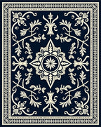 Navy Cream Floral Medallion Scroll Rug