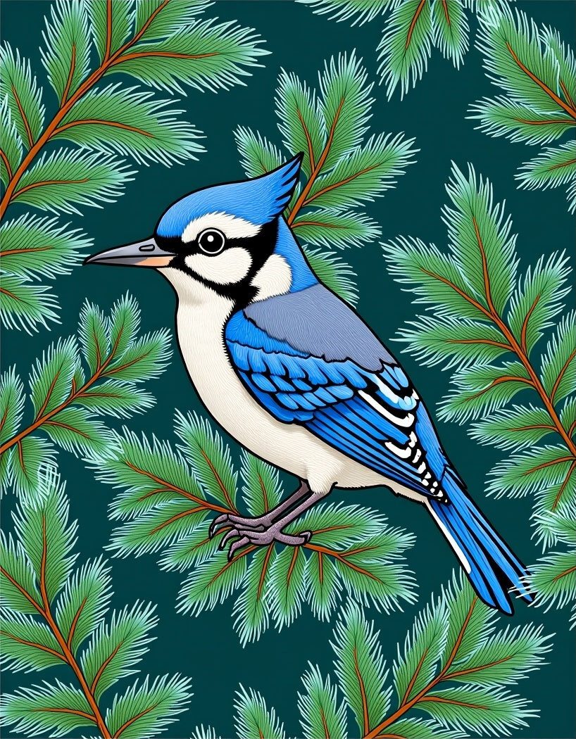 Blue Jay Amongst Evergreen Branches Rug