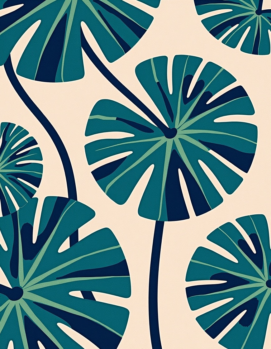 Tropical Teal Leaf Radiating Spoke Rug