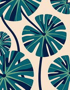 Tropical Teal Leaf Radiating Spoke Rug