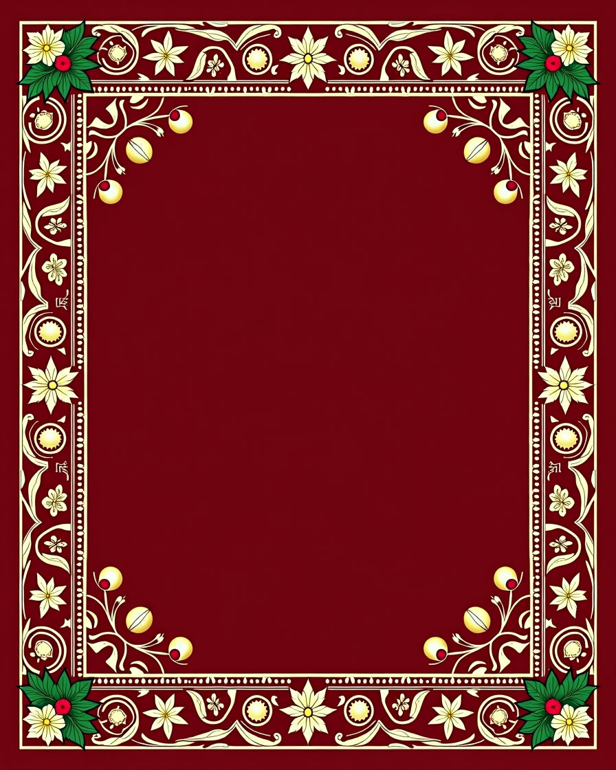 Crimson Holly Floral Border Rug