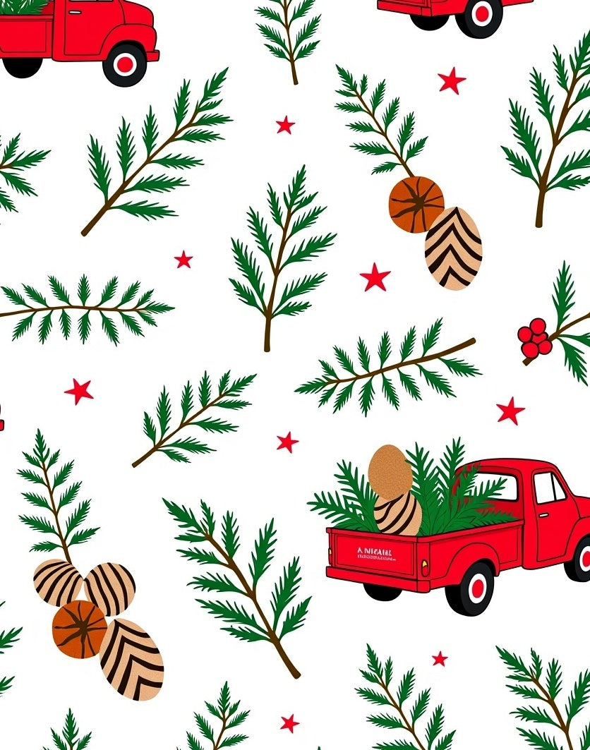 Red Truck Pine Branch Holiday Eggs Rug