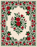Crimson Rose Garden Floral Border Rug