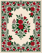 Crimson Rose Garden Floral Border Rug