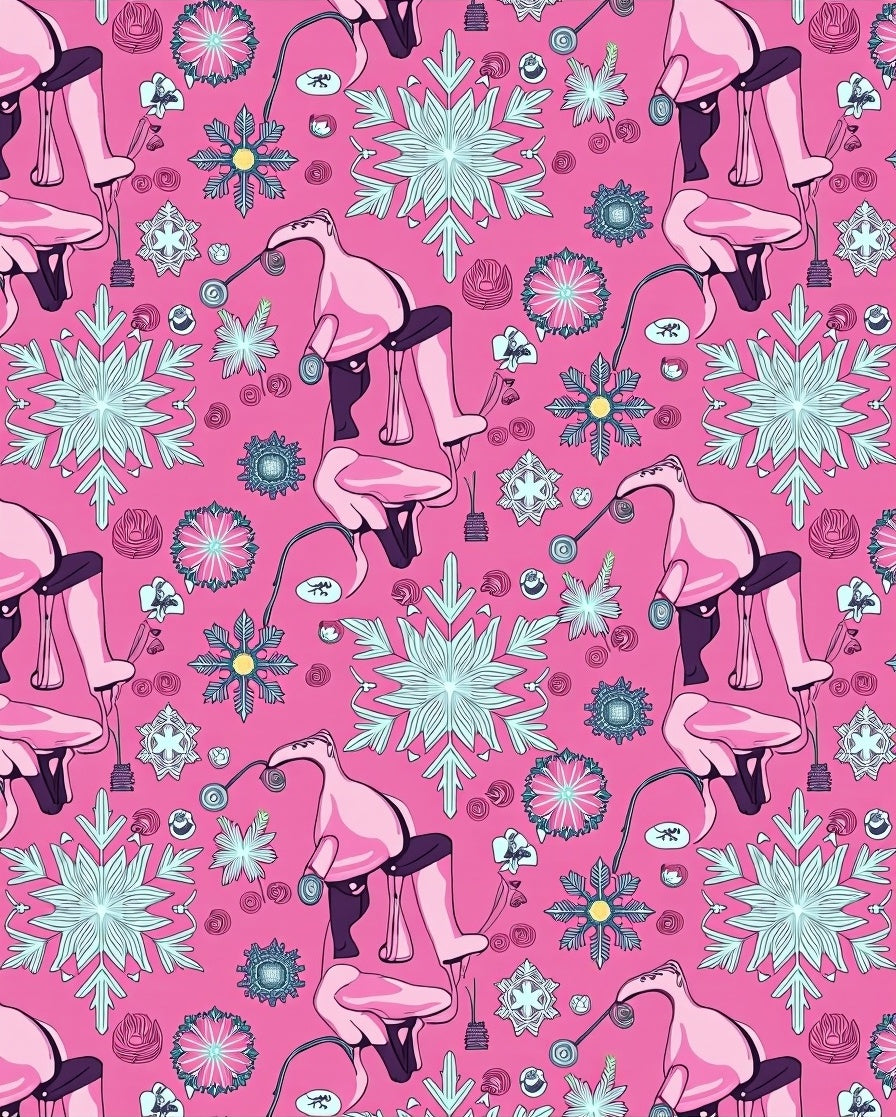Pink Flamingo Snowflakes Collage Rug