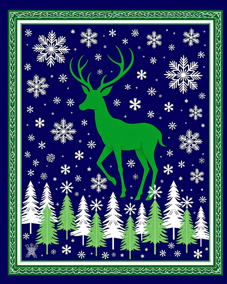 Green Stag Snowscape Forest Rug