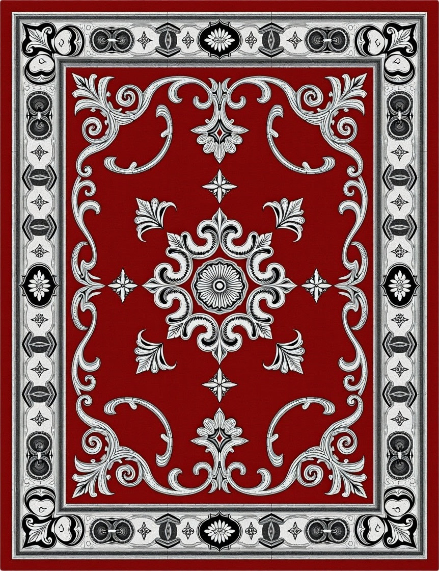 Rich Red Victorian Floral Scroll Rug