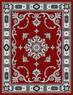 Rich Red Victorian Floral Scroll Rug