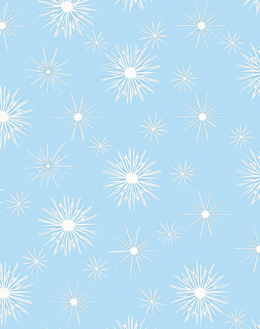 White Starbursts on Powder Blue Background Rug